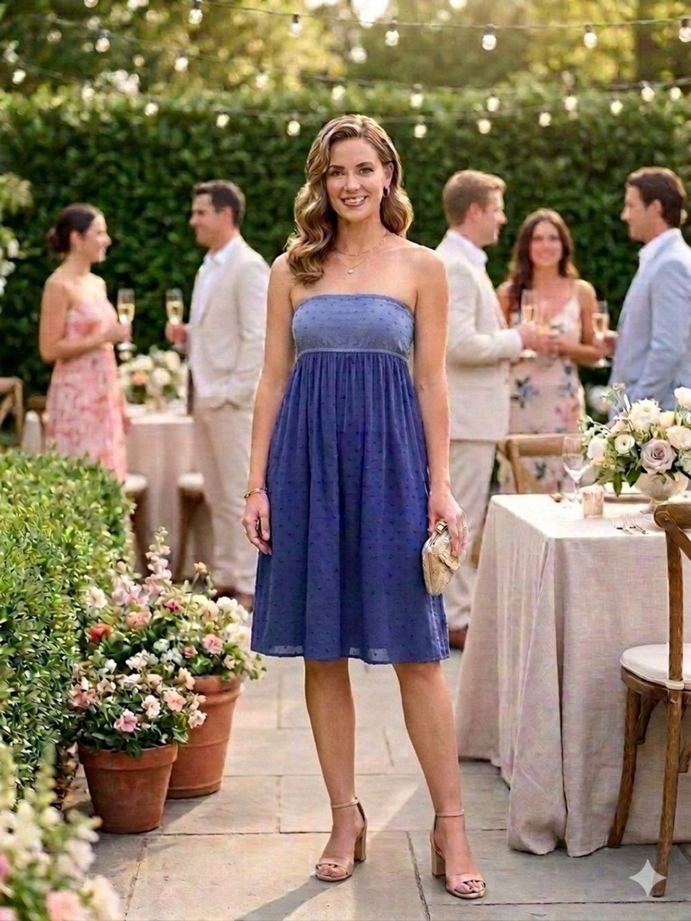 Paranada Strapless Empire Waist Blue Dress Two Tone Swiss Dot Eyelet Summer